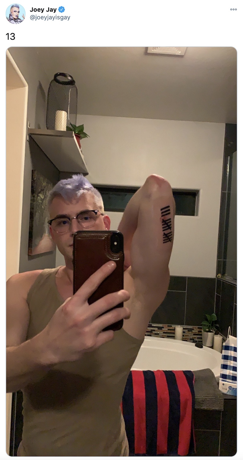 Drag Race Hunk Joey Jay Gets Mysterious Tally Mark Tattoo - TheSword.com