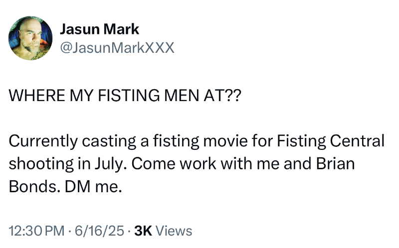 Jasun Mark Brian Bonds Fisting Inferno Tweet